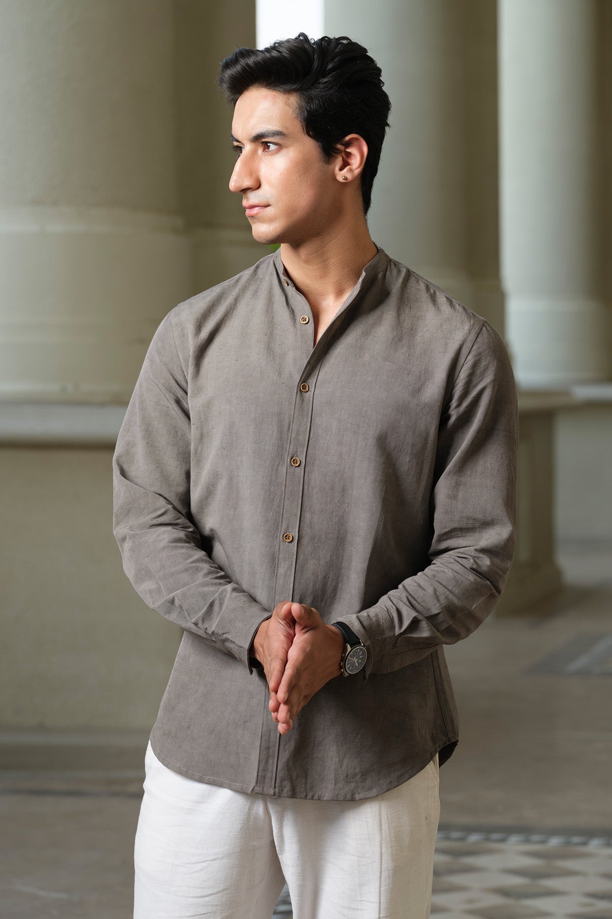 Buy Grey Full Sleeves Organic Shirt by Vasudhaa Vastrram for men online at ScrollnShops